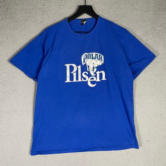 Men's Polar Pilsen Graphic T-Shirt Blue‎ Short Sleeve Casual Vintage XL - Picture 2 of 6